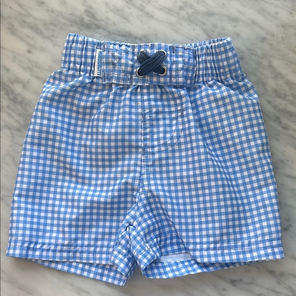 Kids Blue Gingham Swim Trunks - Picture 1 of 2